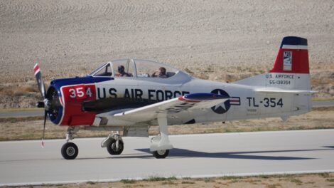Aircraft spotting photo of a North American T-28 Trojan warbird at an airshow