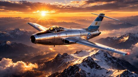 The FMA IAe 33 Pulqui II flying over the Andes mountains during a test flight.