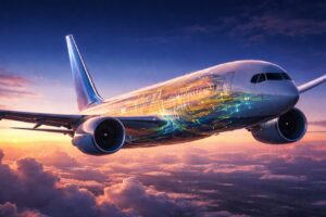 A Boeing 787 Dreamliner showing its complex "more electric aircraft" internal systems.