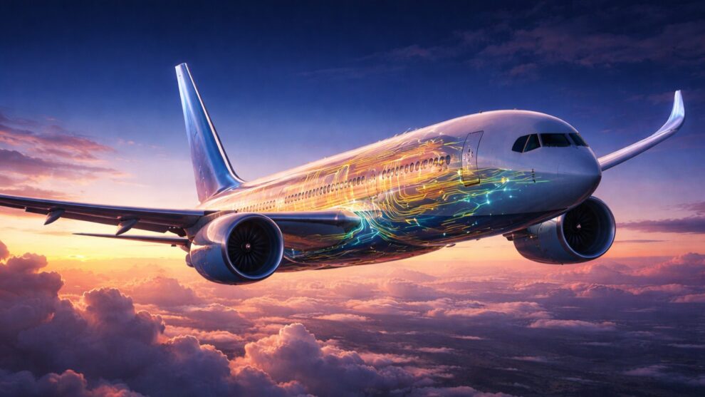 A Boeing 787 Dreamliner showing its complex "more electric aircraft" internal systems.