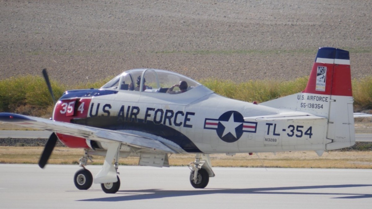 North American T-28 Trojan taxiing during an airshow captured during an aircraft spotting event