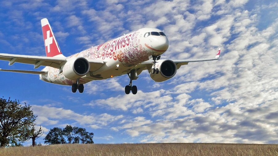 Airbus A220-300 single-aisle airliner in flight