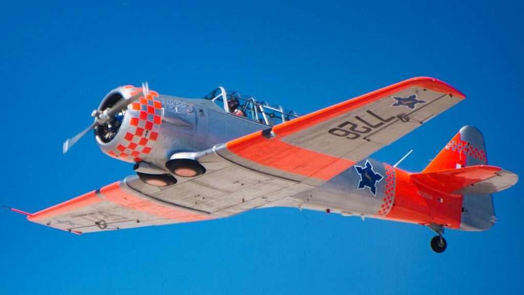 T-6 Texan trainer flying in formation
