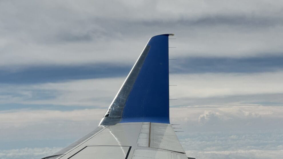 Winglet on an aircraft wing showing reduced drag and controlled wingtip vortex