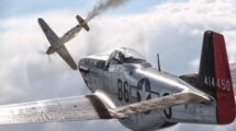 P-51 Mustang executing WWII air combat tactics against a Bf 109.