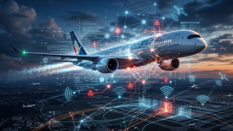 A commercial airplane flying in the sky representing the question can airplanes be hacked