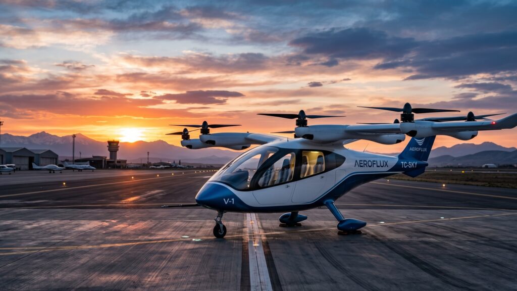 A sleek electric aircraft highlighting the engineering needed to prevent eVTOL battery fires.