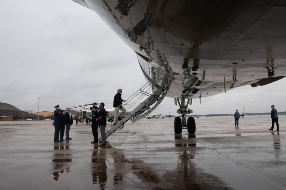 Air Force One bridge aircraft, a modified Boeing 747, unveiled by the U.S. Air Force during a ceremony at Joint Base Andrews.