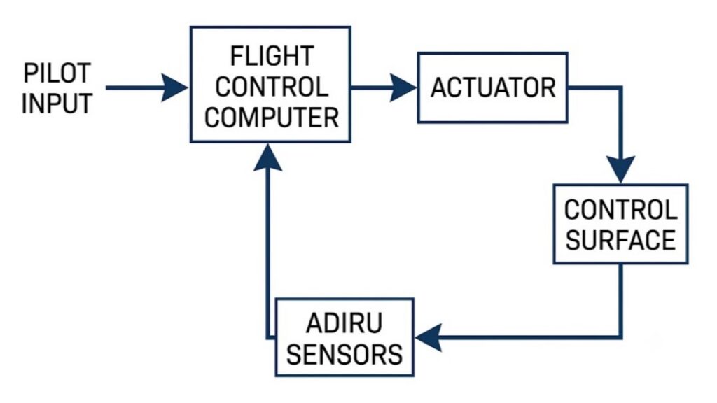 Closed-loop feedback system diagram for avionics flight control