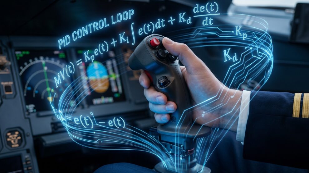 Airbus sidestick fly-by-wire data flow and PID loop visualization