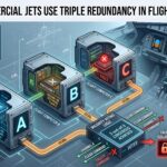 Technical diagram of a triple redundancy flight computer system showing fly-by-wire voting logic and fault isolation.