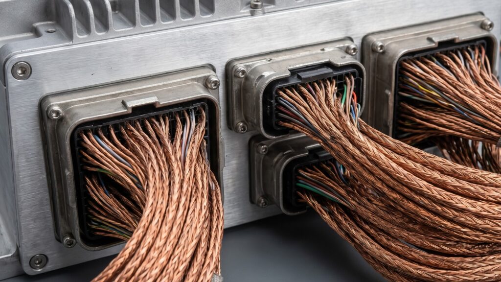 fly by wire flight control technology wiring harnesses connected to a central computing unit