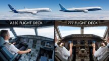 Boeing 777 vs Airbus A350 fly-by-wire logic comparison diagram showing cockpit interfaces