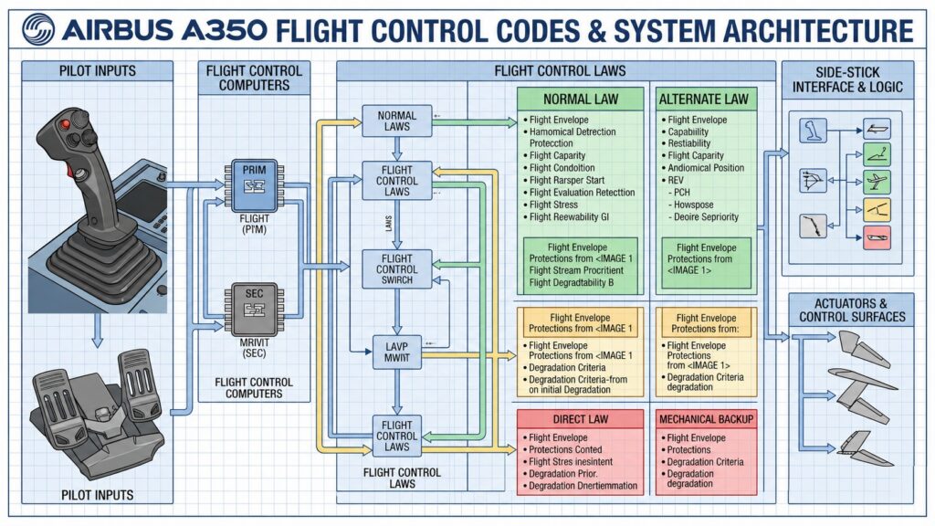 Airbus A350 fly-by-wire logic and passive side-stick flight control layout