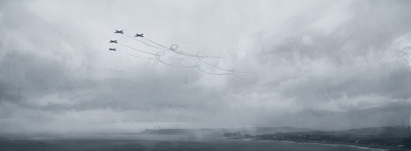 Fighter contrails over the English Channel front in 1941 during the Fw 190 vs Spitfire air battle