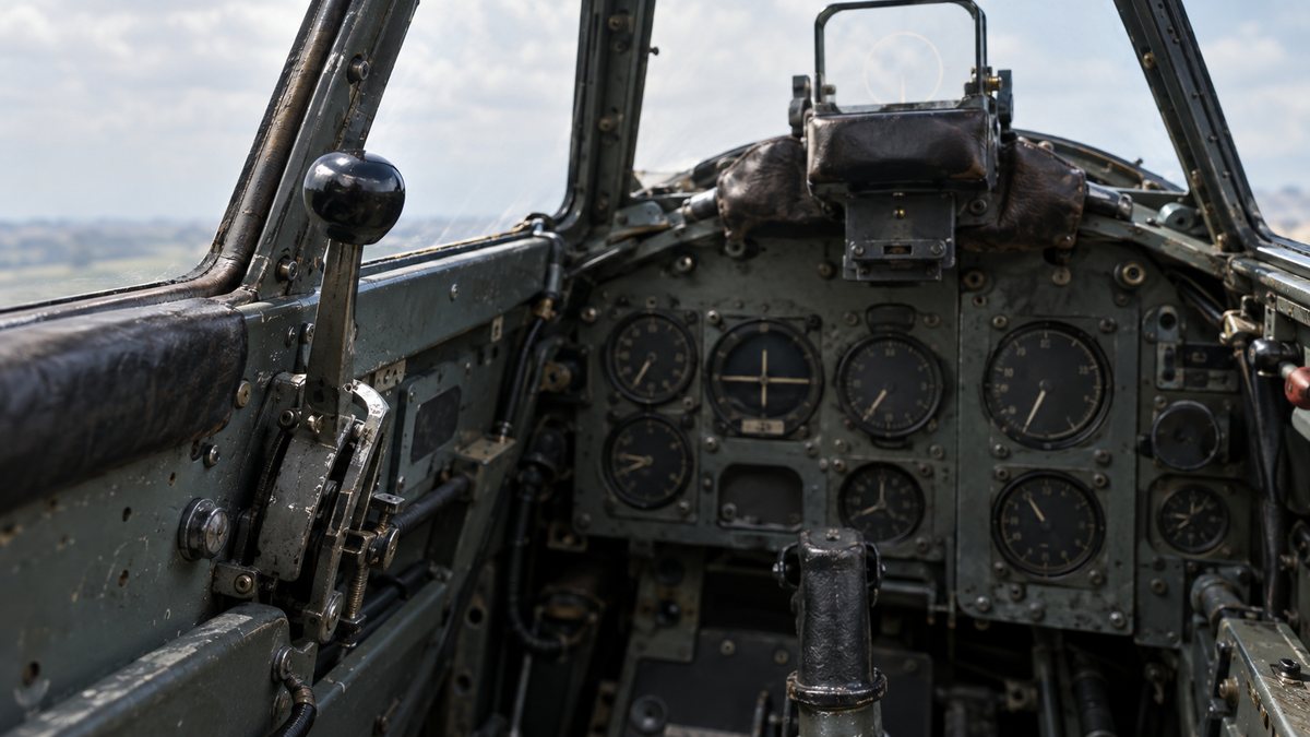 Fw 190 cockpit showing the single throttle lever of the Kommandogerat engine control system